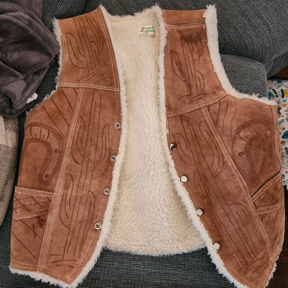 Vintage Suede Leather Western Sherpa Vest - Unisex